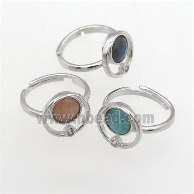 mixed gemstone Rings, copper, platinum plated