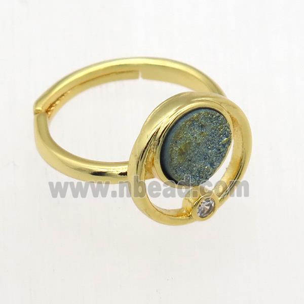 green Druzy Quartz Rings, copper, gold plated