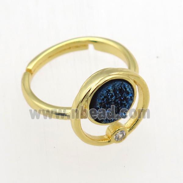 blue Druzy Quartz Rings, copper, gold plated