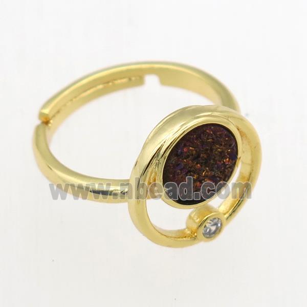 purple Druzy Quartz Rings, copper, gold plated