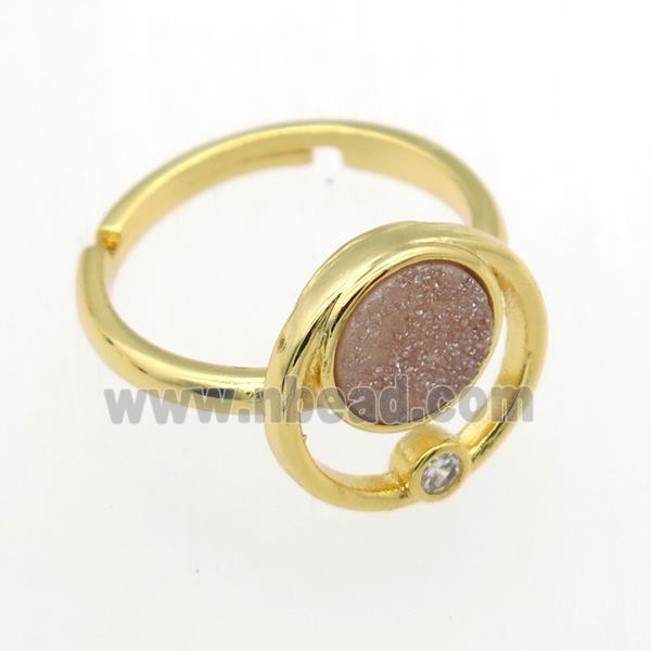 champagne Druzy Quartz Rings, copper, gold plated