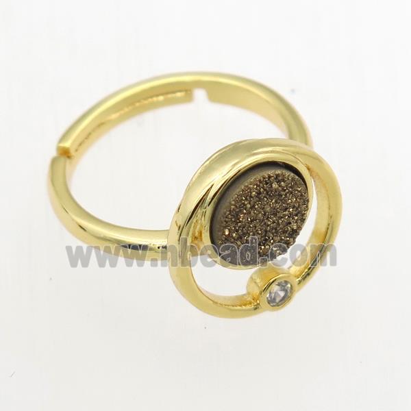 golden Druzy Quartz Rings, copper, gold plated