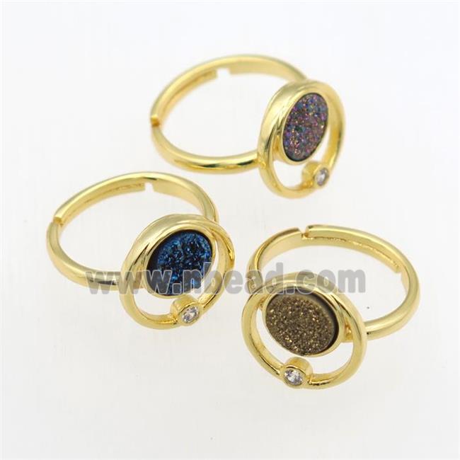 mix color Druzy Quartz Rings, copper, gold plated