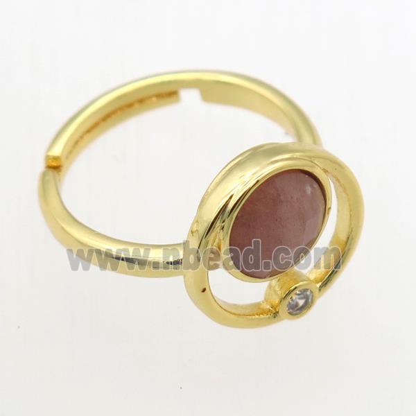 peach MoonStone Rings, copper, gold plated