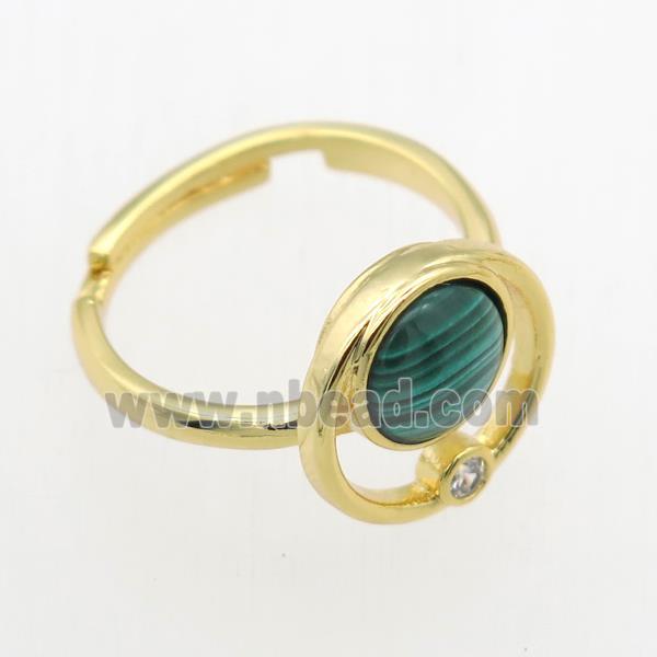 green Malachite Rings, copper, gold plated