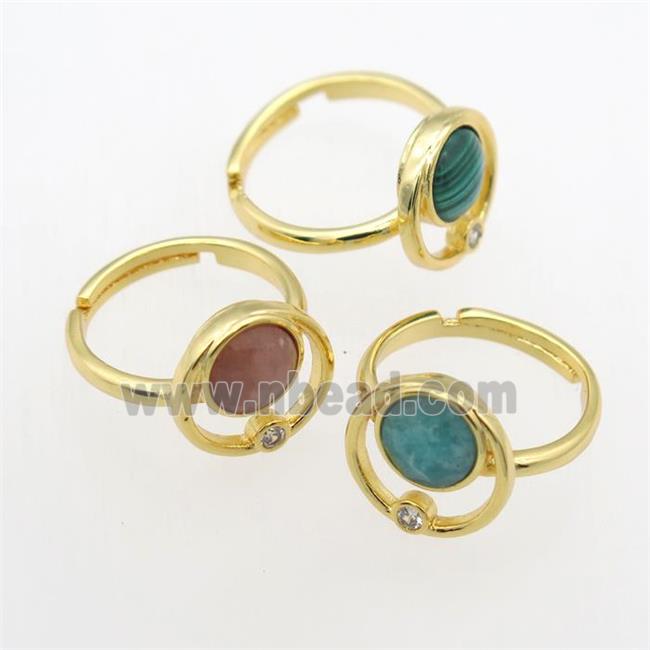 mixed gemstone Rings, copper, gold plated