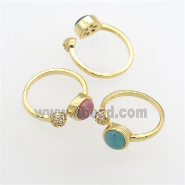 mix gemstone Rings, copper, gold plated