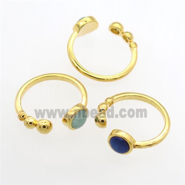 mix gemstone Rings, copper, gold plated