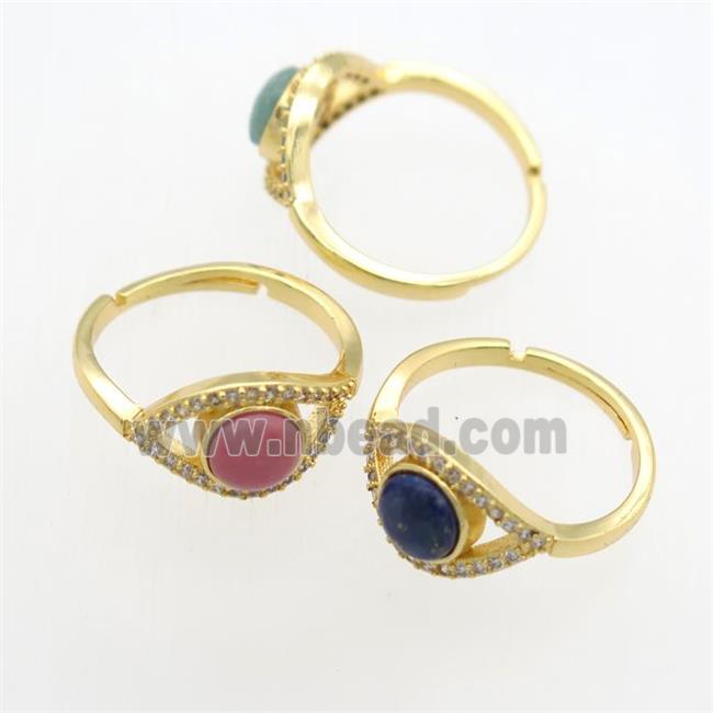 mix gemstone Rings, copper, gold plated