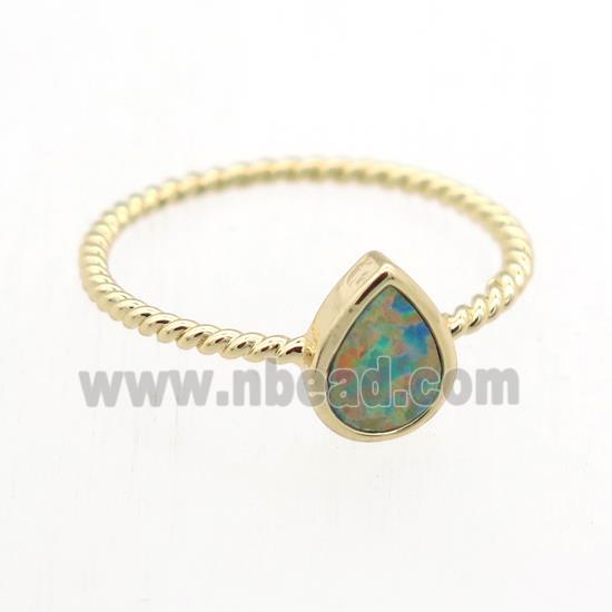 teardrop Fire Opal Rings, copper, gold plated