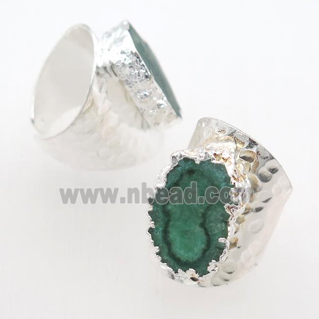 green Solar Quartz Druzy Rings, silver plated