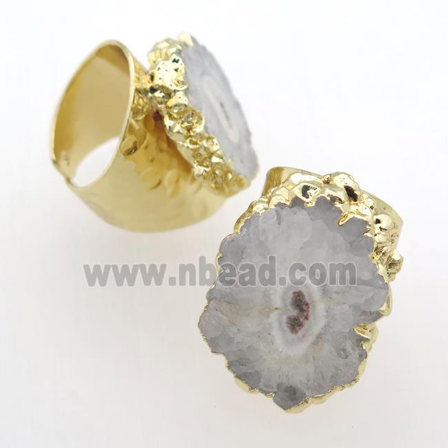 white Solar Quartz Druzy Rings, gold plated