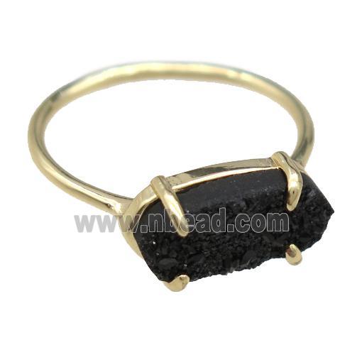 copper Rings with black Quartz Druzy, gold plated