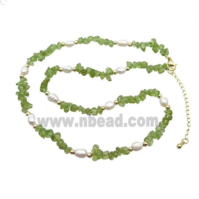 Green Peridot Necklace With Pearl