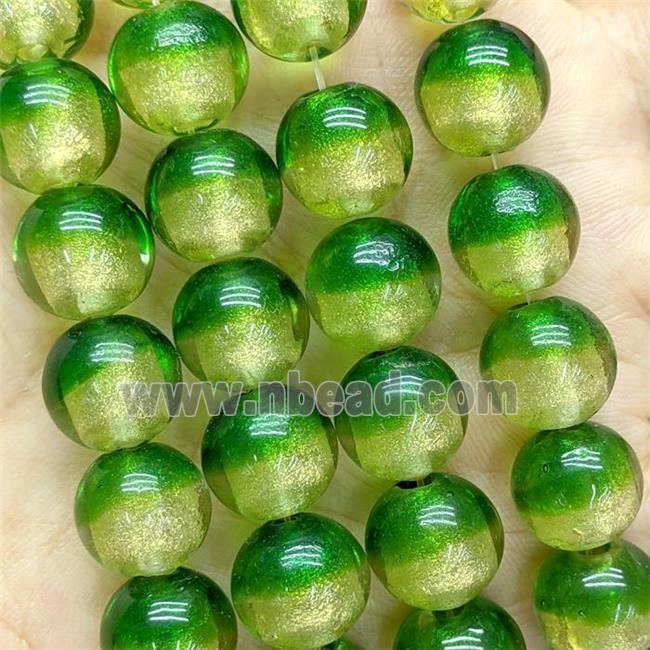 Green Foil Glass Round Beads Smooth