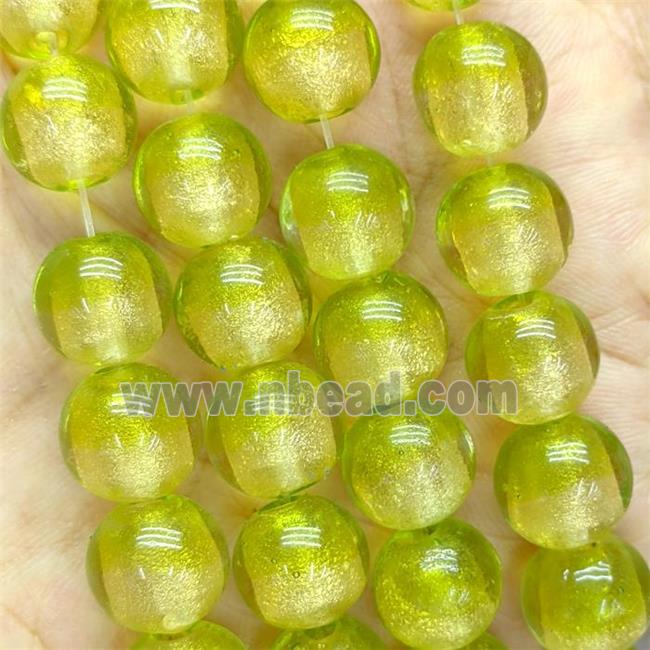 Olive Foil Glass Round Beads Smooth