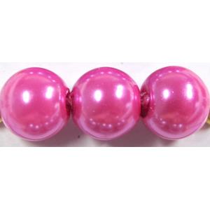 Round Glass Pearl Beads, hotpink