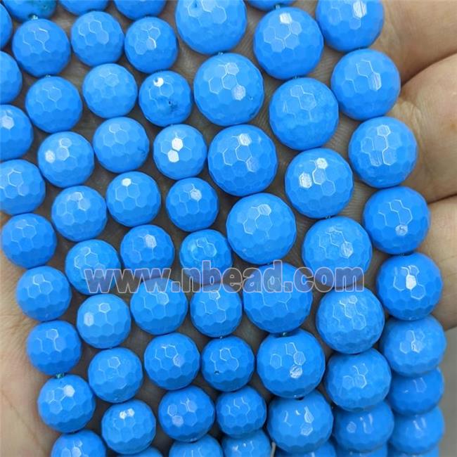 Natural Howlite Turquoise Beads Blue Dye Faceted Round