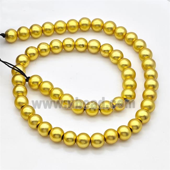 Hematite Beads Round Matte Gold Plated