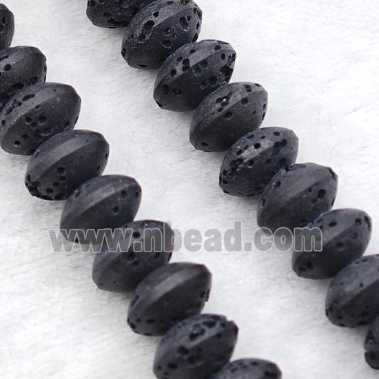 Black Lava Rondelle Beads Smooth