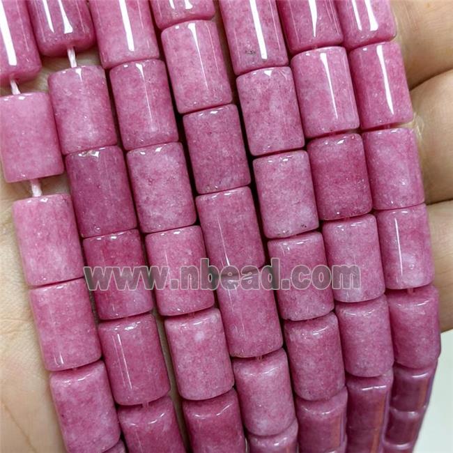 Sponge Jade Tube Beads Pink Dye