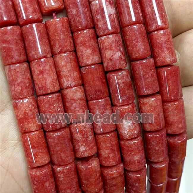 Sponge Jade Tube Beads Red Dye