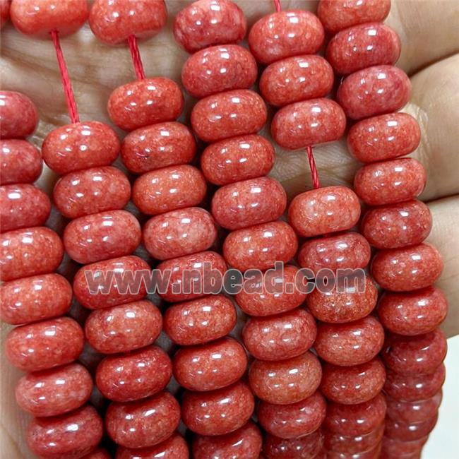 Sponge Jade Rondelle Beads Smooth Red Dye