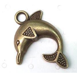 Tibetan silver dolphin pendant, non-nickel, bronze