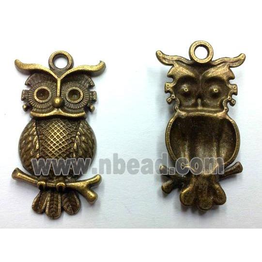 Tibetan silver owl pendant, non-nickel, bronze