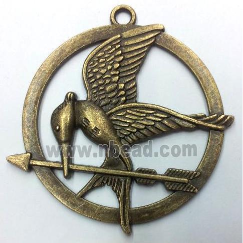 Tibetan silver birds pendant, non-nickel, bronze