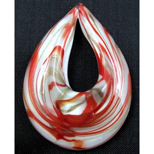 murano style glass lampwork pendant, teardrop, red line