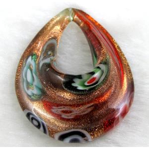 murano style glass lampwork pendant, teardrop, red