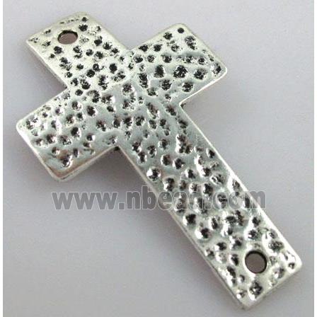 hammered tibetan silver cross connector Non-nickel