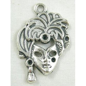 venetian lady mask charm, Tibetan Silver Non-Nickel