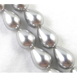 Pearlized Shell Beads, teardrop, grey