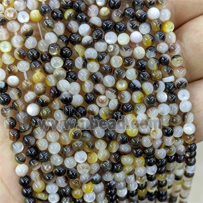 Natural MOP Shell Beads Black Yellow Smooth Round