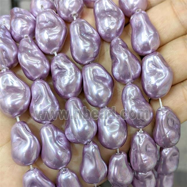 Baroque Style Pearlized Shell Beads Freeform Purple Dye