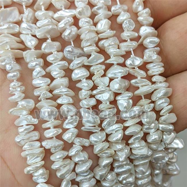 White Pearlized Shell Beads Chips Freeform