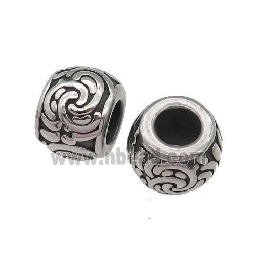 Stainless Steel barrel Beads, large hole, antique silver