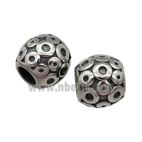 Stainless Steel barrel Beads, antique silver