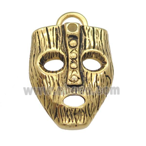 Stainless Steel Mask charm pendant antique gold