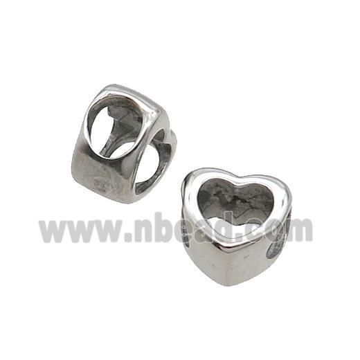Stainless Steel Heart Beads Large Hole Antique Silver
