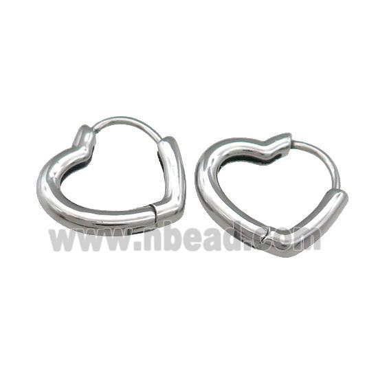 Stainless Steel Hoop Earrings Heart Antique Silver