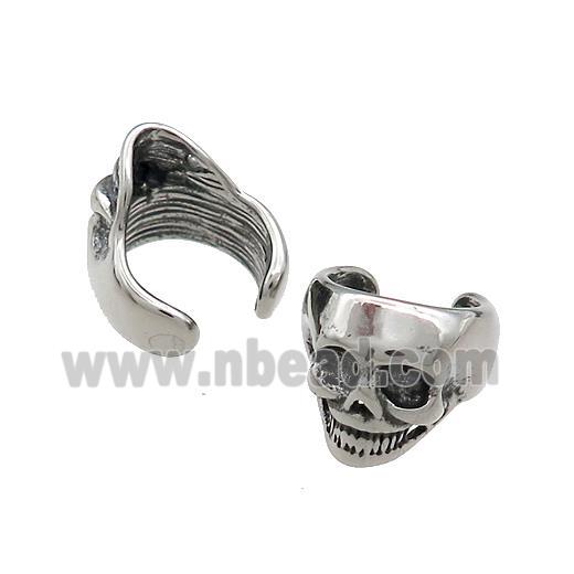 Stainless Steel Clip Earrings Skull Antique Silver