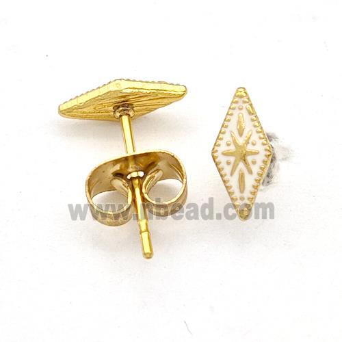 Stainless Steel Compass Stud Earring White Enamel Gold Plated