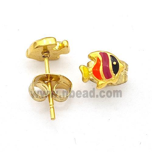 Stainless Steel Fish Stud Earring Multicolor Enamel Gold Plated