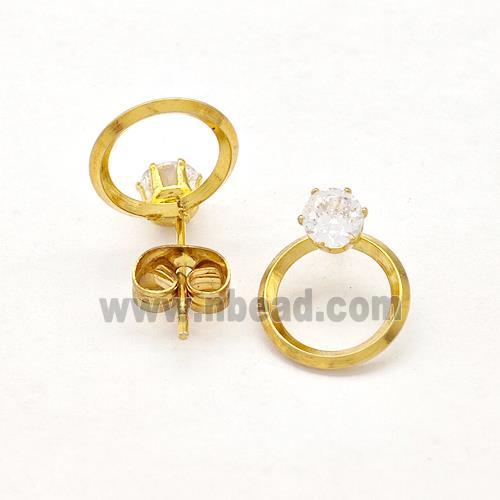 Stainless Steel Circle Stud Earring Pave Rhinestone Gold Plated