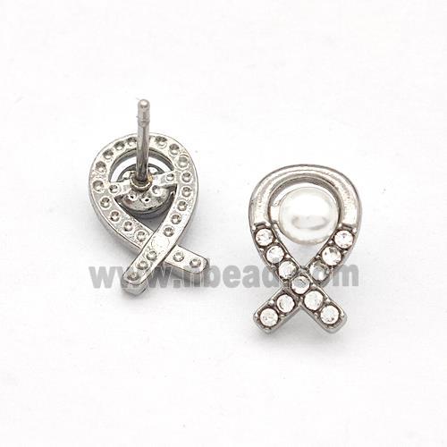 Raw Stainless Steel Stud Earring Pave Rhinestone Pearlized Resin Awareness Ribbons