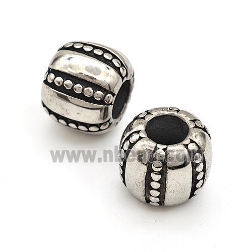 Stainless Steel Barrel Beads Large Hole Antique Silver