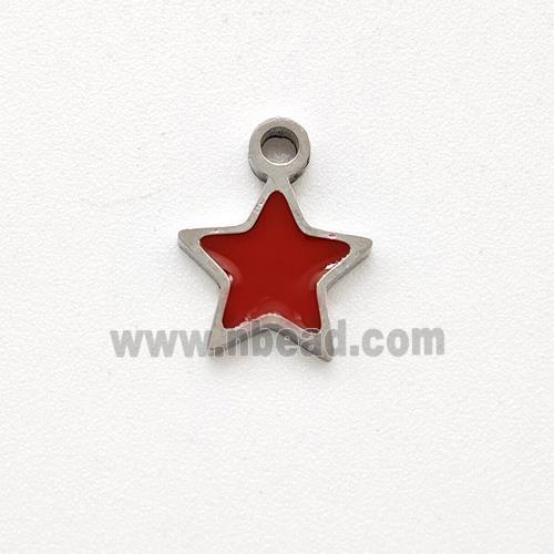 Raw Stainless Steel Star Pendant Red Enamel